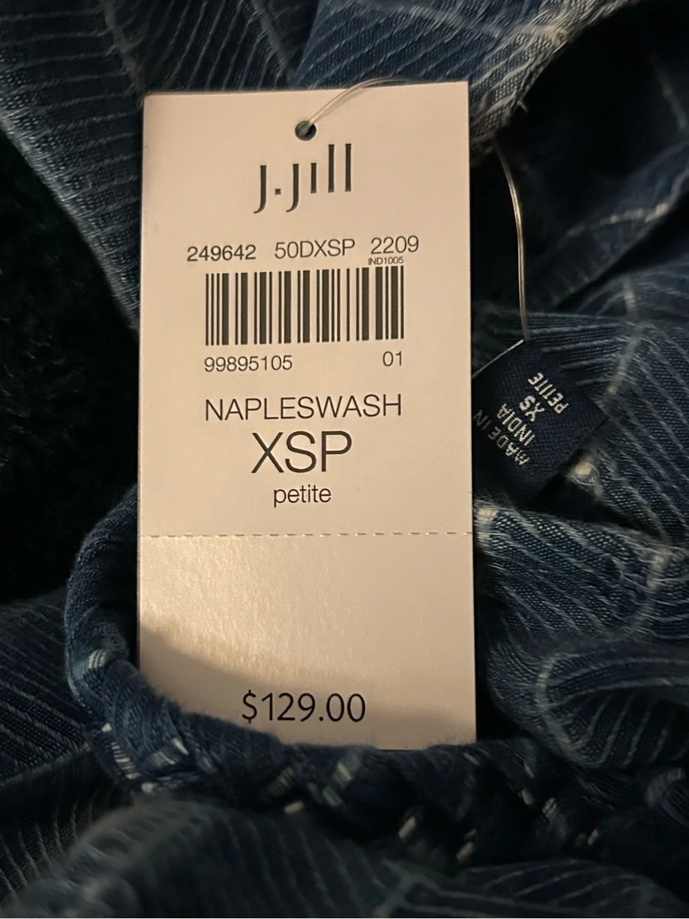 J. Jill Pure Jill Indigo Naples Wash Maxi Dress XSP Petite NWT Blue Belted - Picture 8 of 8
